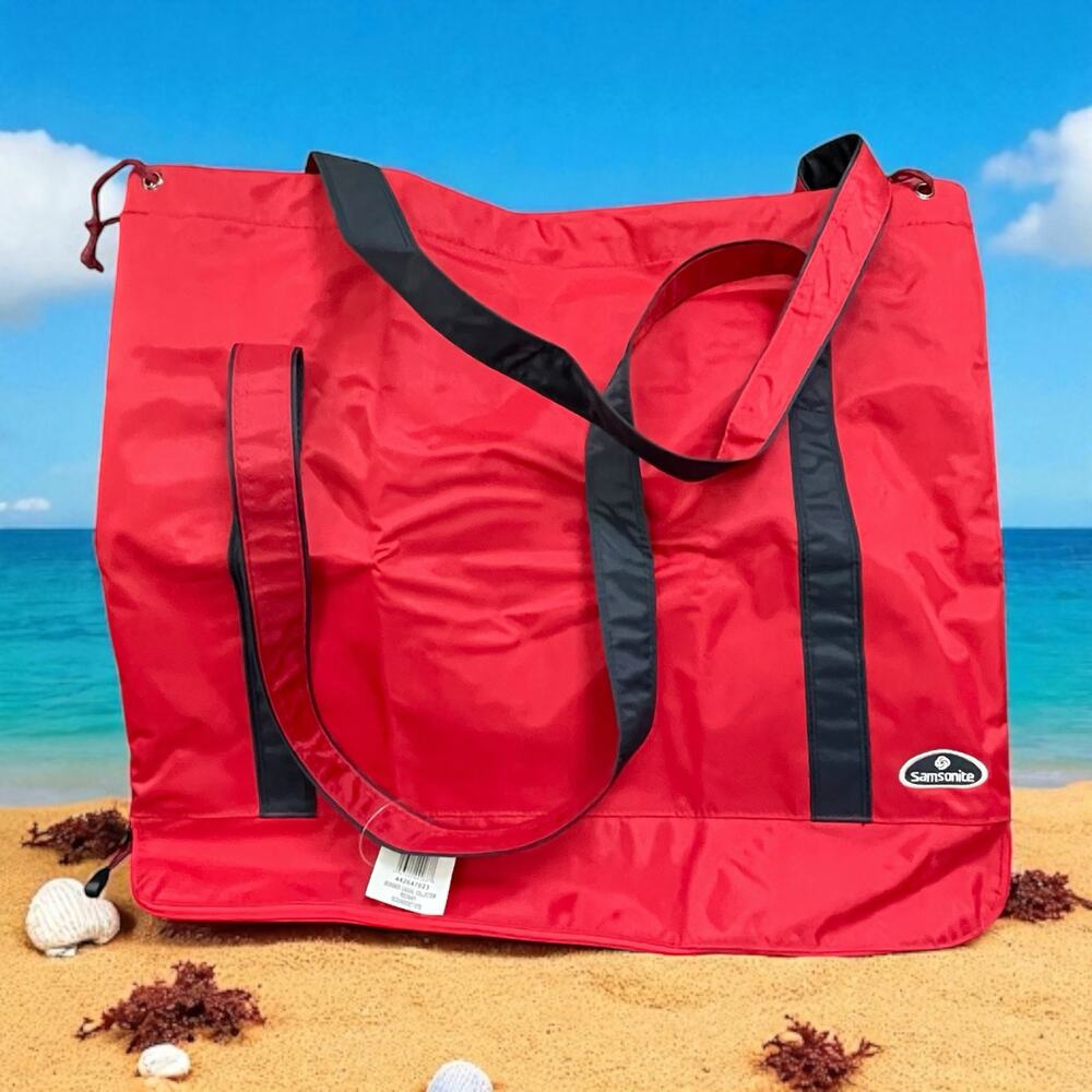 Samsonite Oceanside Beach Tote Bag Red Packable Mesh Bottom Travel Trolley Slv